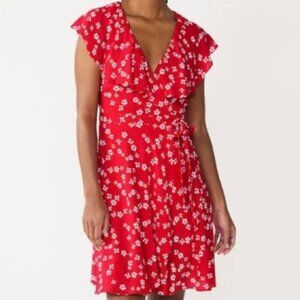 Draper James Red Floral Ruffle Wrap Dress Size Small